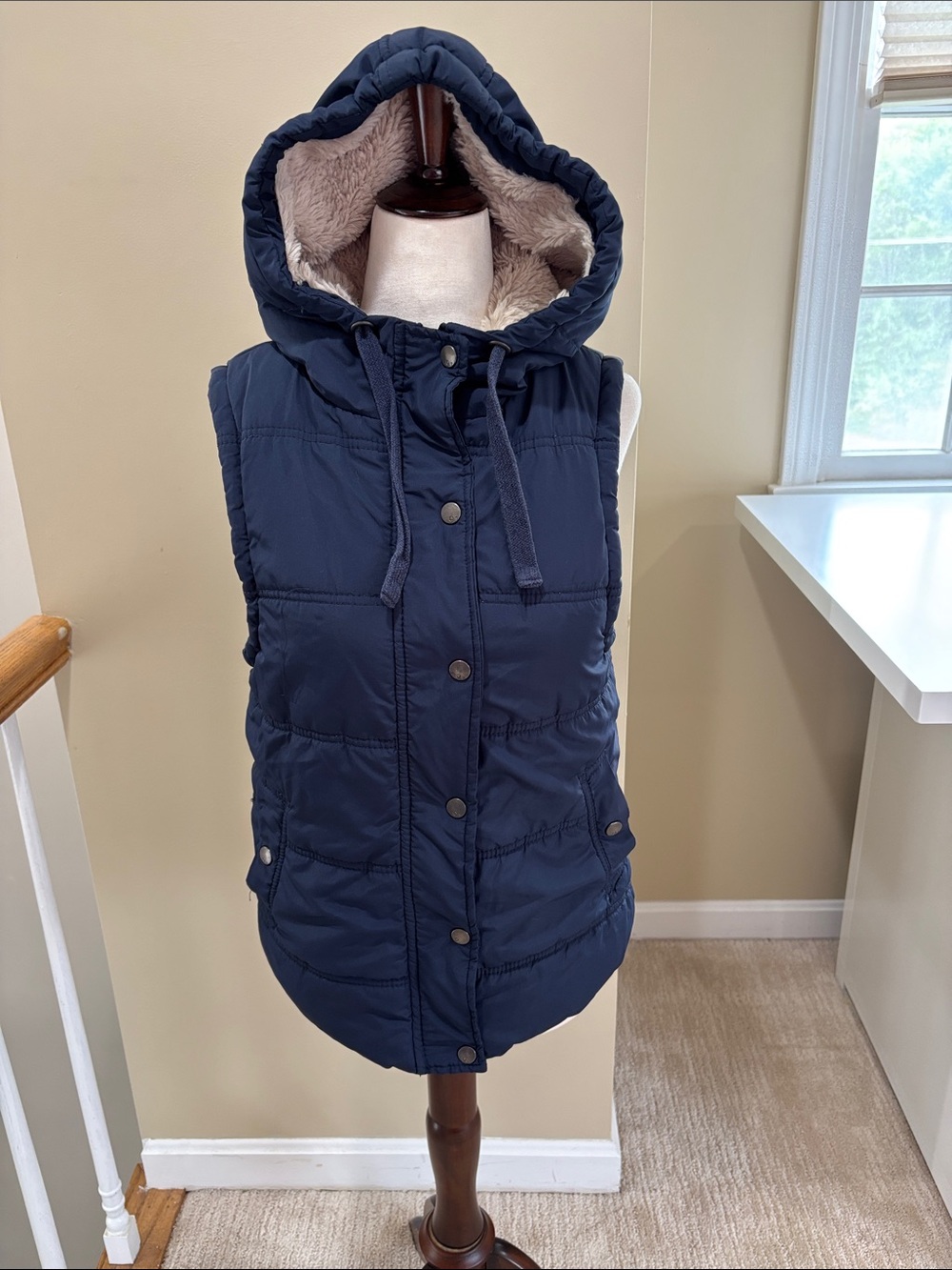 Vintage Cotton On Outerwear Navy Hooded Quilted Puffer Vest Women’s Size XS